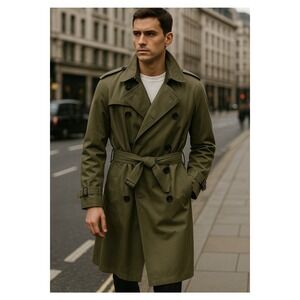 Paul Stuart British Weathercoat Trench Coat Made in England Khaki 42 L‎ No Liner